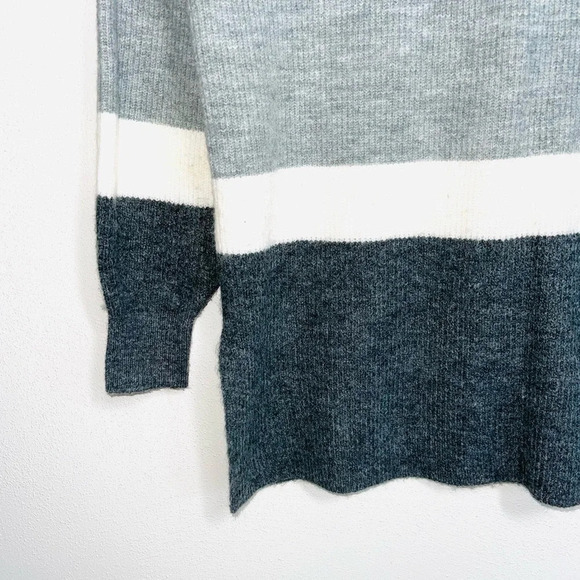LOFT Gray & White Striped Quarter Zip Tunic Sweater Small Petite Women’s - Picture 5 of 12